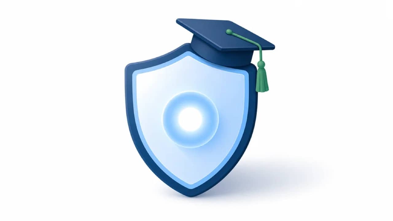 Illustration of a protective shield wearing a graduation cap