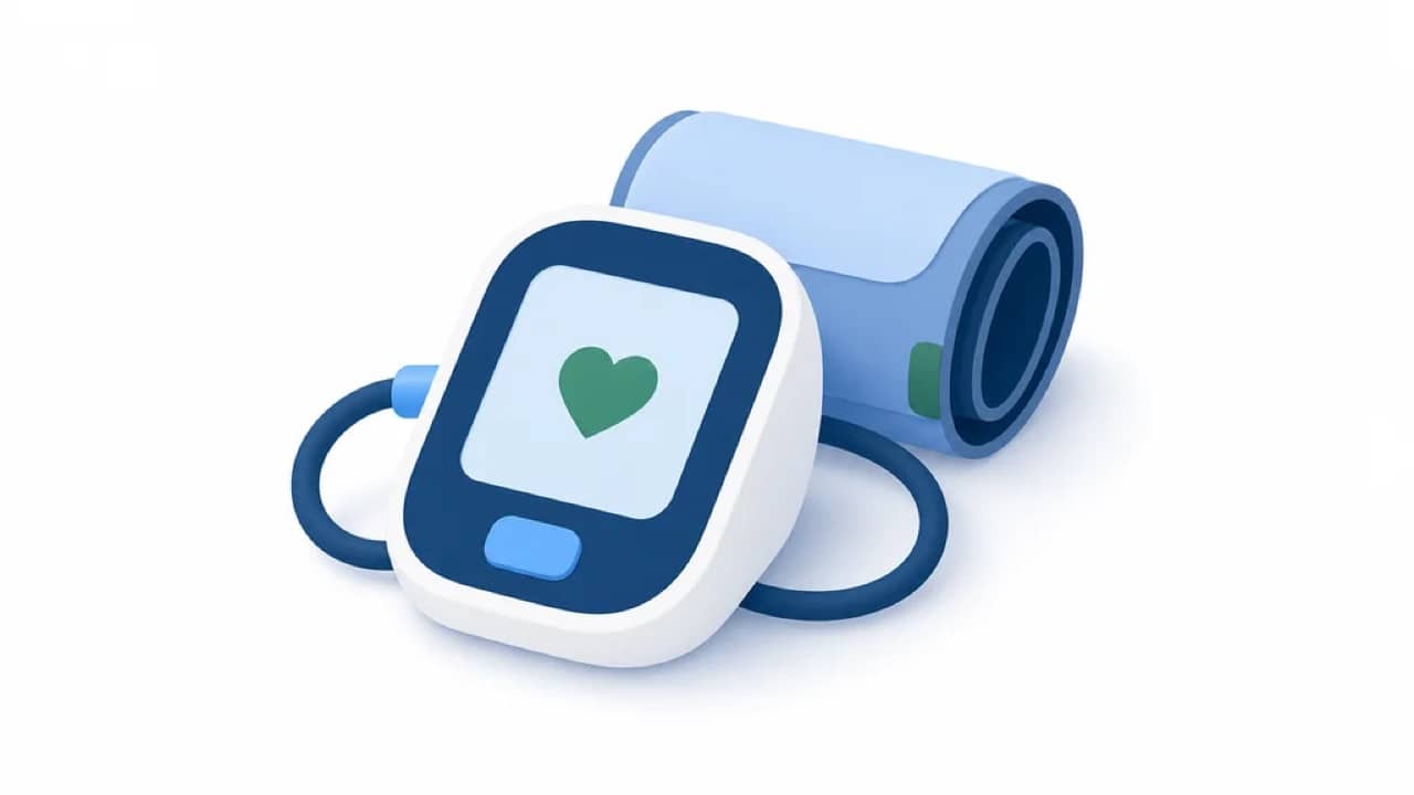 Illustration of a blood pressure monitor and arm cuff