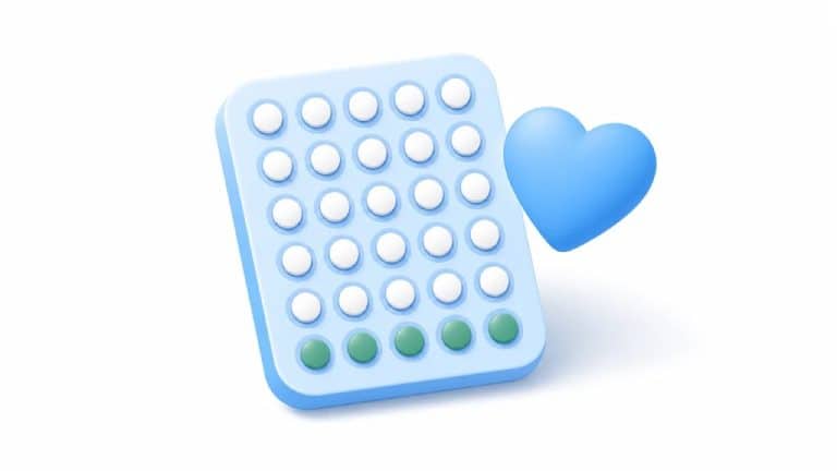 Illustration of a contraceptive pill pack with a heart